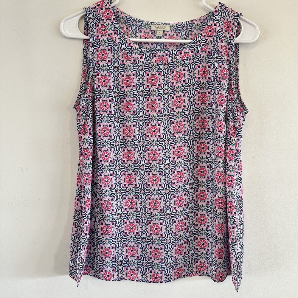 New Women's Talbots Petite Sleeveless Pink Geometric Tank Top Summer